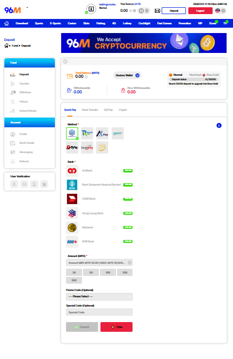 96m casino deposit page